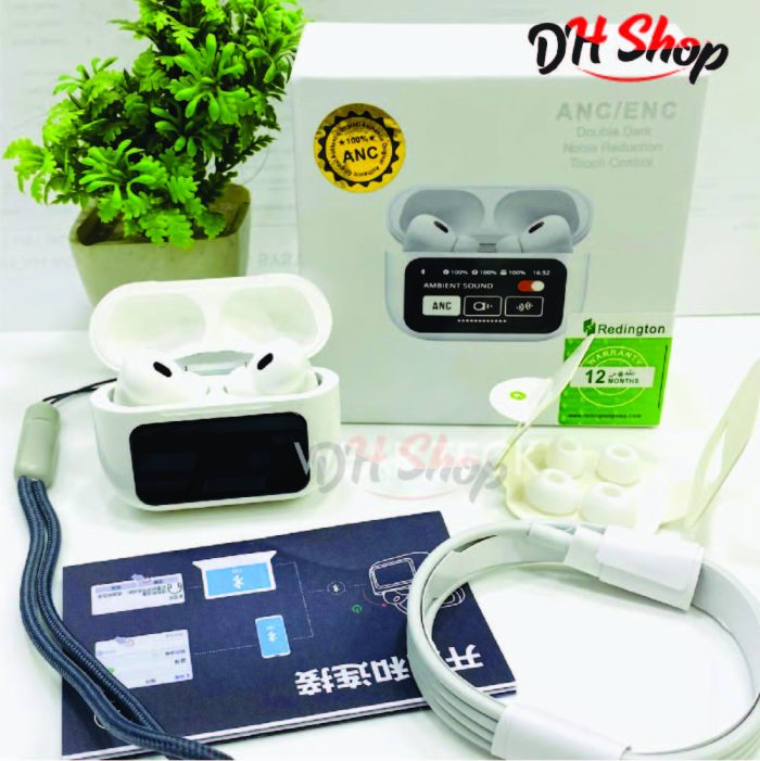 Airpods A9 Pro ANC/ENC Touch Screen Display Wireless Earbuds With Bluetooth 5.0, LCD Display, Super Bass- White - Image 5