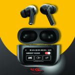 Airpods A9 Pro ANC/ENC Touch Screen Display Wireless Earbuds With Bluetooth 5.0, LCD Display, Super Bass- Black