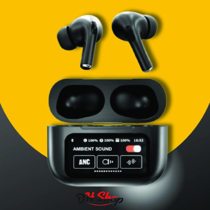 Airpods A9 Pro ANC/ENC Touch Screen Display Wireless Earbuds With Bluetooth 5.0, LCD Display, Super Bass- Black - Image 1