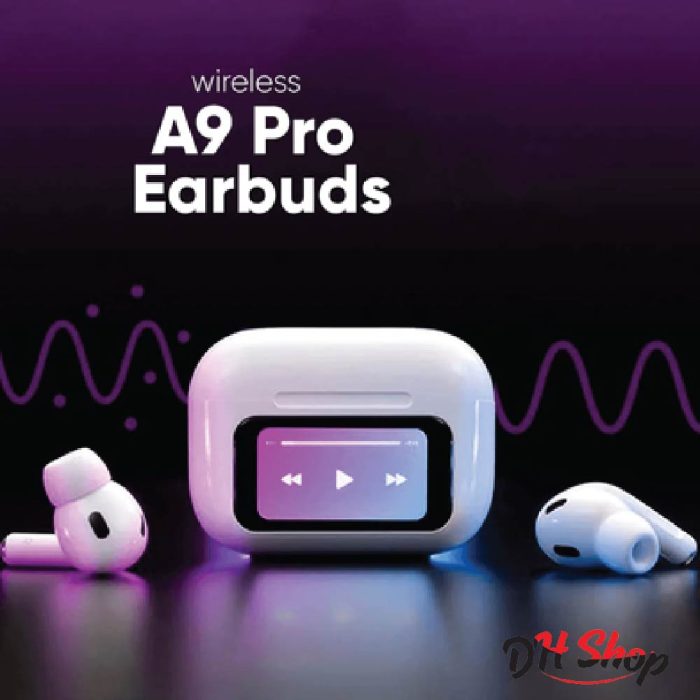 Airpods A9 Pro ANC/ENC Touch Screen Display Wireless Earbuds With Bluetooth 5.0, LCD Display, Super Bass- White - Image 1