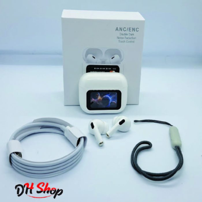 Airpods A9 Pro ANC/ENC Touch Screen Display Wireless Earbuds With Bluetooth 5.0, LCD Display, Super Bass- White - Image 4