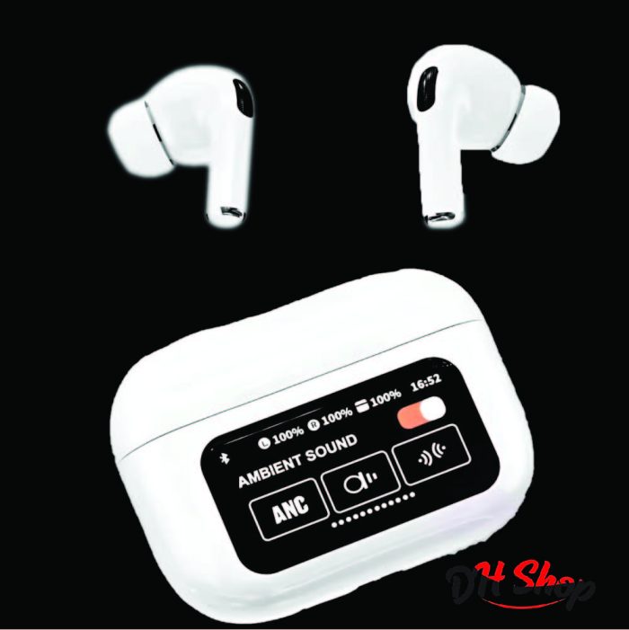 Airpods A9 Pro ANC/ENC Touch Screen Display Wireless Earbuds With Bluetooth 5.0, LCD Display, Super Bass- White - Image 2