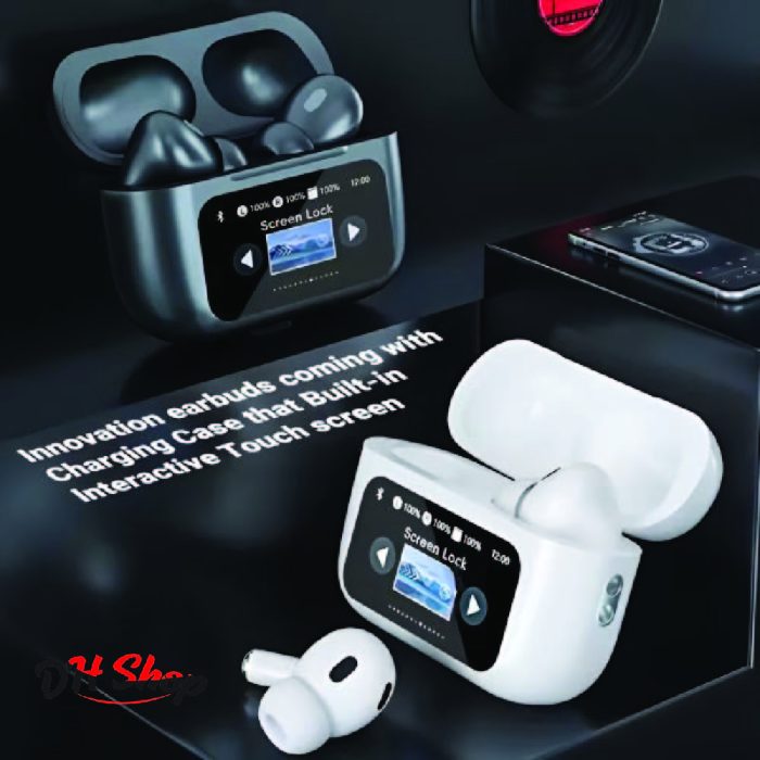 Airpods A9 Pro ANC/ENC Touch Screen Display Wireless Earbuds With Bluetooth 5.0, LCD Display, Super Bass. - Image 1