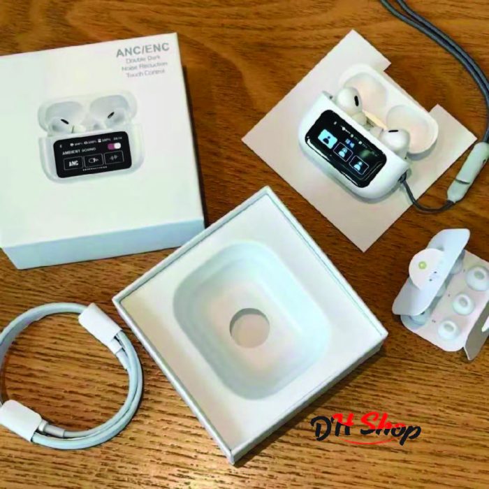 Airpods A9 Pro ANC/ENC Touch Screen Display Wireless Earbuds With Bluetooth 5.0, LCD Display, Super Bass- White - Image 3
