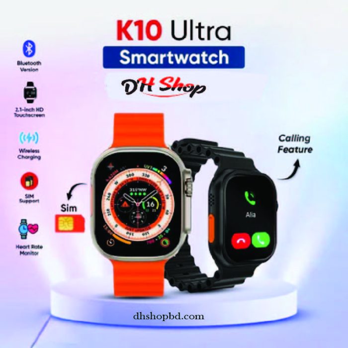 K10 Ultra Smart Watch with Sim supported (সিম সার্পোট) Big Display Wireless Charger Fitness Tracking Bluetooth connect smartwatch - Image 1