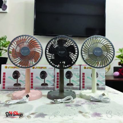 JYSUPER JY-2218 Professional Rechargeable Portable Mini Table Fan Strong Wind Left to Right Oscillating Angle 45 Degrees AC/DC