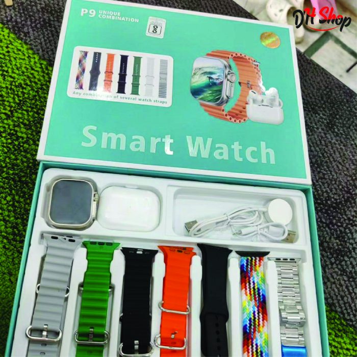 Smart watch P9 set with headphones, P9 Smartwatch Combination Earbuds, smartwatch with 07 straps + Airpods Pro Combo - Image 3