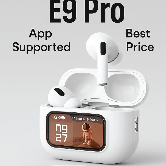 E9 Pro AirPods Touch Screen with Super Fast LED Display (ANC & ENC Apps Supported TWS) (White) - Image 2