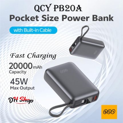 QCY PB20A 20000mAh 45W PD Fast Charging Mini Power Bank with Built-in Type C Cable (12 Months Warranty).