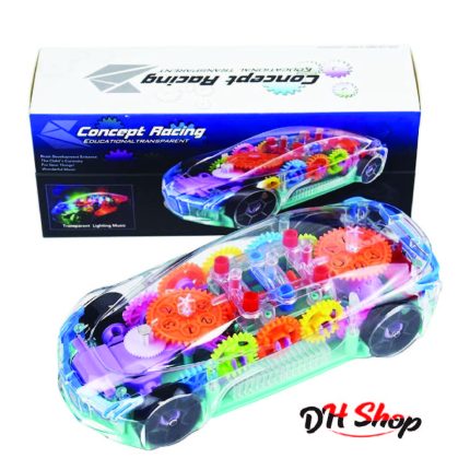 Concept Racing Educational Transparent Car Toy with LED Lights & Music & 3D Gear Simulation with Light, Sound and 360° Rotation for Kids – Mechanical Learning Fun for Kids